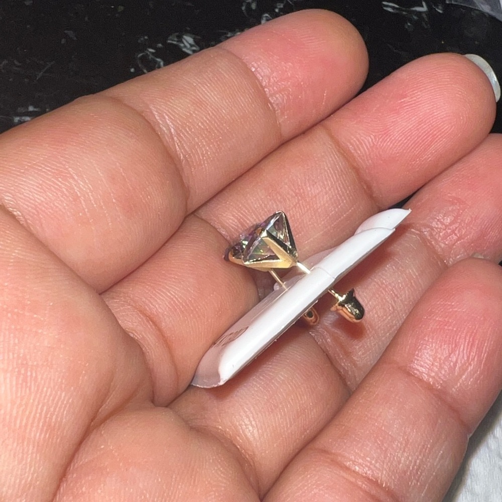8mm 14k yellow gold rainbow Mistic topaz stud earrings - Picture 2 of 2